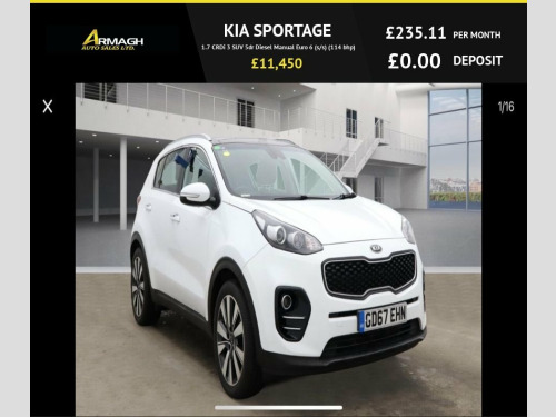Kia Sportage  1.7 CRDi 3 SUV 5dr Diesel Manual Euro 6 (s/s) (114