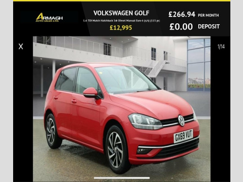 Volkswagen Golf  1.6 TDI Match Hatchback 5dr Diesel Manual Euro 6 ( 