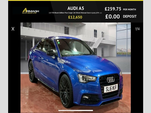 Audi A5  2.0 TDI Black Edition Plus Coupe 2dr Diesel Manual 